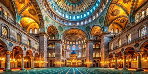 Obraz premium Istanbul Sophia Mosque Interior: Night Photography, Byzantine Architecture, Historic Landmark