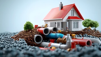 Detailed Cross Section View of a House Showcasing the Essential Underground Plumbing Pipe Installation