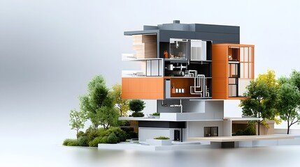 Detailed Technical Schematics of Concealed Residential Building Infrastructure Highlighting Vital Components and Intricate Engineering Precision in an Urban Setting