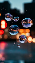 Abstract Night Cityscape with Water Drops   Bubbles