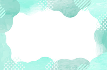 Watercolor fluid shape frame mint green memphis dot stripe simple