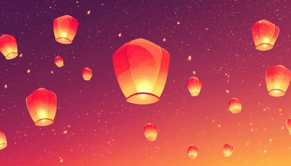 Glowing Sky Lanterns Ascending At Twilight