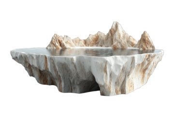 Floating rock formation with water surface isolated