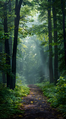Tranquil Morning Walk Through a Serene Forest Pathway