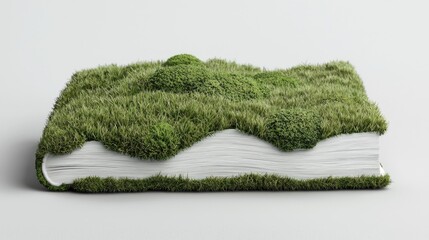 Fototapeta premium Moss-covered book, nature, studio background, environmental concept