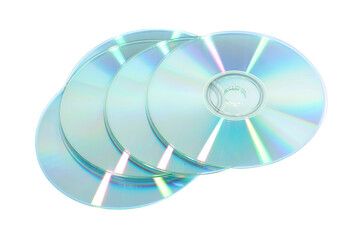 Many shiny compact discs isolated on white