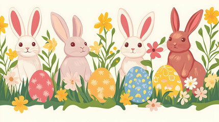 Fototapeta premium easter bunny and easter eggs