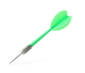 One green dart arrow in air isolated on white