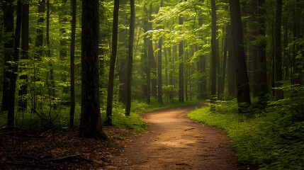 Obraz premium Tranquil Morning Walk Through a Serene Forest Pathway