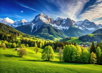 Obraz premium Alpine serenity: A vibrant blue sky arches over majestic Alps, captured in a stunning acre.