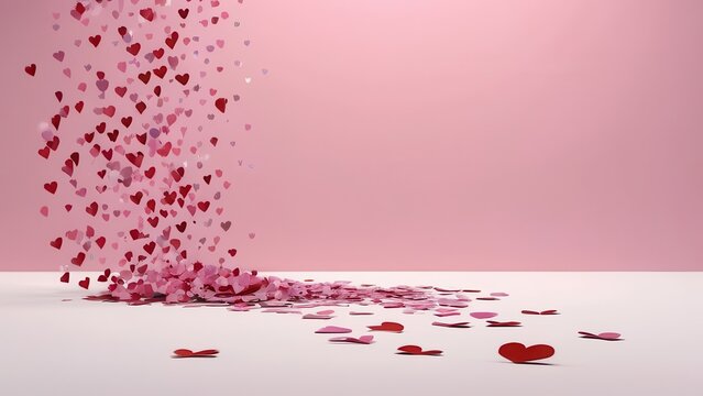 pink hearts on a red background