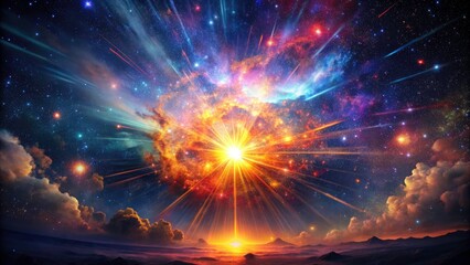 A celestial burst, a surreal night sky: glittering galaxies explode in a cosmic starburst.