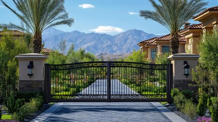A gate with a beautiful landscape in the background