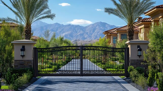 A gate with a beautiful landscape in the background