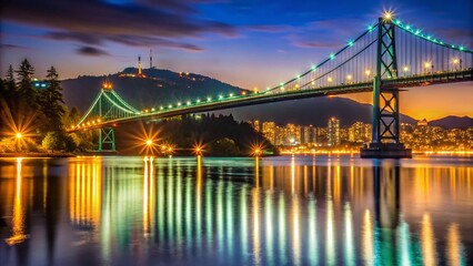 Fototapeta premium Lions Gate Bridge at Midnight Close-up with Sharp Details