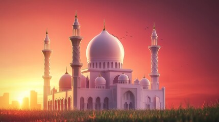 Fototapeta premium Mosque under red sky