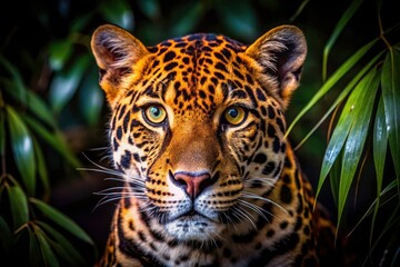 Fototapeta premium A majestic night leopard, captured in low light. Jungle habitat, wildlife conservation.