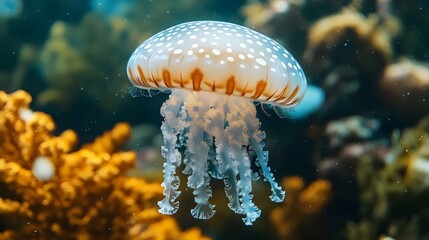 A jellyfish is floating in the ocean