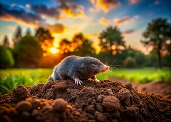 Long Exposure Photo: Mole Digging in Soft Garden Soil at Dusk