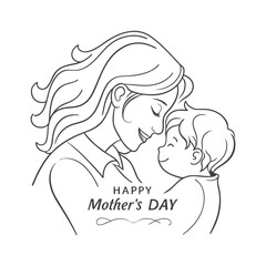 Mother and her son line art illustration vector illustration  