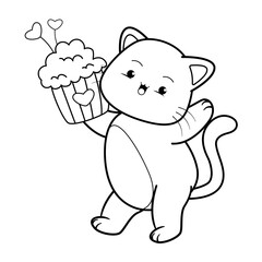 Valentine Day Coloring Page with cute cat