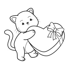 Valentine Day Coloring Page with cute cat