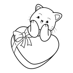 Valentine Day Coloring Page with cute cat