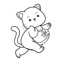 Valentine Day Coloring Page with cute cat