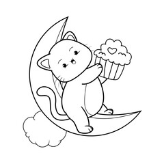 Valentine Day Coloring Page with cute cat