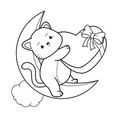 Valentine Day Coloring Page with cute cat
