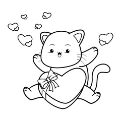 Valentine Day Coloring Page with cute cat