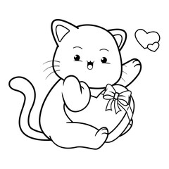 Valentine Day Coloring Page with cute cat