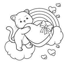 Valentine Day Coloring Page with cute cat
