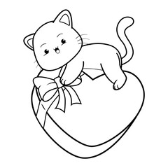 Valentine Day Coloring Page with cute cat