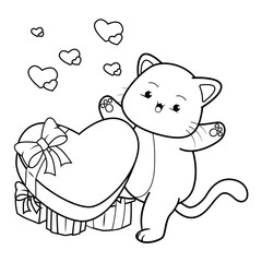 Valentine Day Coloring Page with cute cat