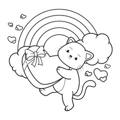 Valentine Day Coloring Page with cute cat