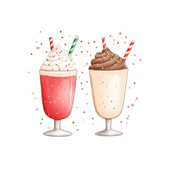 Delicious milkshakes in vibrant colors, topped with whipped cream and sprinkles, perfect for summer treats and desserts.
