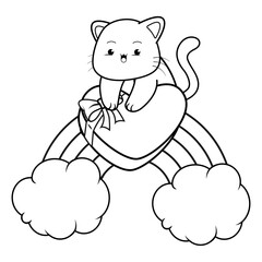 Valentine Day Coloring Page with cute cat