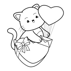 Valentine Day Coloring Page with cute cat