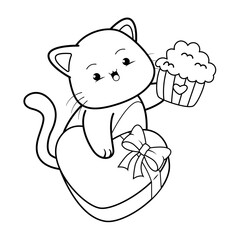 Valentine Day Coloring Page with cute cat