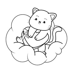 Naklejka premium Valentine Day Coloring Page with cute cat