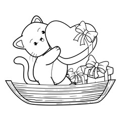 Valentine Day Coloring Page with cute cat
