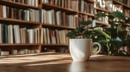 Fototapeta premium Cozy coffee moment bookstore stock photo indoor close-up serenity