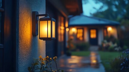 A house with a porch light on the side of the house