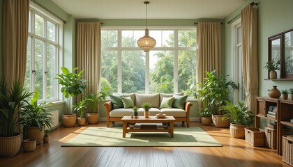 Fototapeta premium Picture of an elegant living room with a modern relaxed feel that looks refreshing