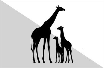 Elegant Mother and Baby Giraffe Silhouette Art.