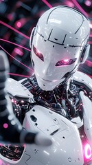 Futuristic white robotic ai tech lab digital art modern close-up