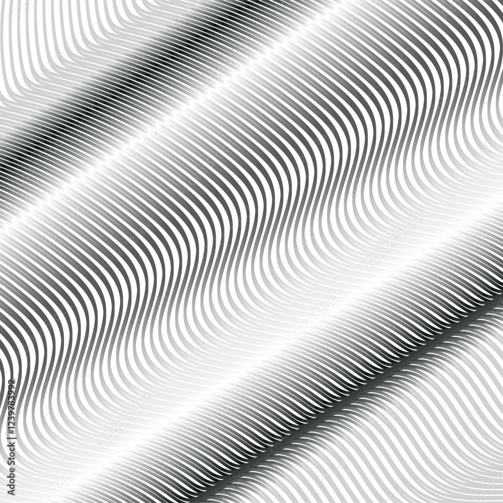 Wall mural Wavy lines with monochrome gradient fill create a metallic texture.