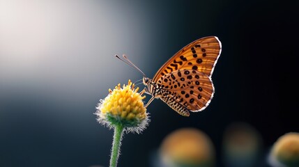 Obraz premium Orange Butterfly on Yellow Flower Macro Photography