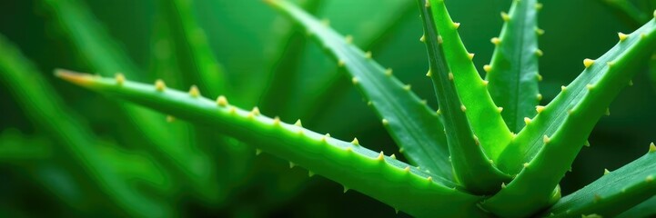 Fresh aloe vera leaves on a green leafy background, nature, leaf, aloe vera